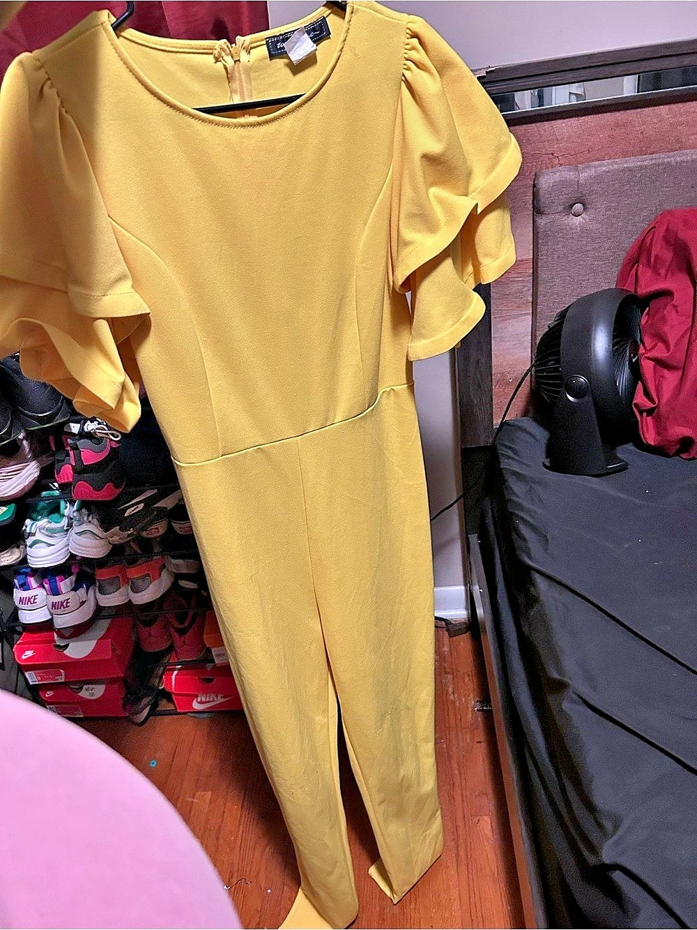 Yellow Ruffle Sleeve Jumpsuit Size Large Like New